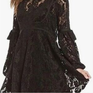 Free People Romantic black Lace Crochet Sheer Victorian Fairy Dress